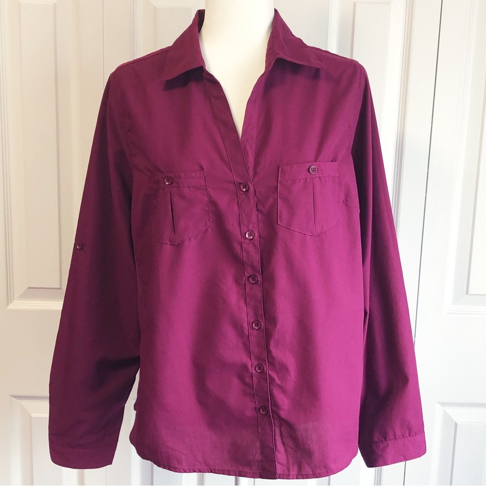 New Dots Purple Long Sleeve Stretch Side Button Up Shirt Size 2X